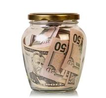 Money in glass jar photo