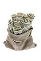dollar bills in a sack