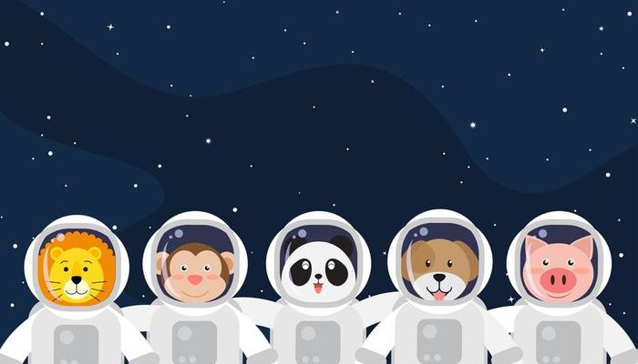 Set of cute animal astronauts in space