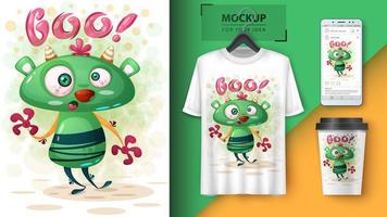 Crazy Green Boo Monster Poster