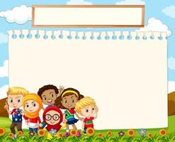 Sheet of paper background with kids on grass vector
