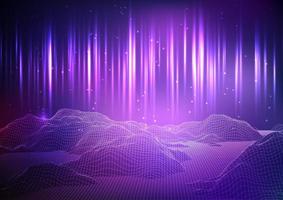 Futuristic Background with Glowing Wireframe Terrain vector
