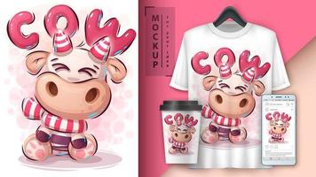Cute Cow with Scarf Poster  vector