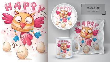 Happy Bird with Eggs Poster vector