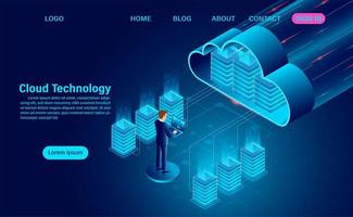 Cloud Computing Technology Concept with Man on Laptop vector