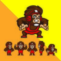 Set Of Cartoon Wrestler Monkeys  vector