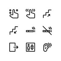 Way-finding Line Icons Including Finger Button, Stair and More vector