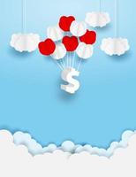 Dollar Sign Hanging from Balloons in Sky vector