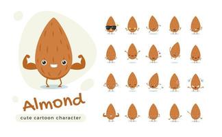 Cute Brown Almond Character Set vector