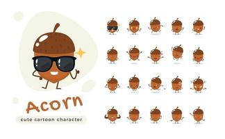 Cute Brown Acorn Character Set vector