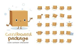 Juego de caracteres de mascota de caja de cartón. ilustración vectorial
