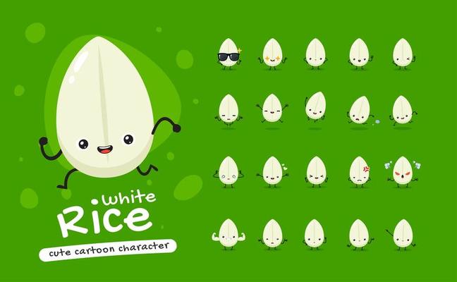 White Rice Mascot Character Set