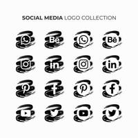 Colección de logotipos de redes sociales en blanco y negro. vector