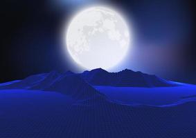 Abstract Moon Landscape with Wireframe Terrain vector
