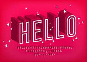 Modern 3D font Hello, Outline alphabet vector