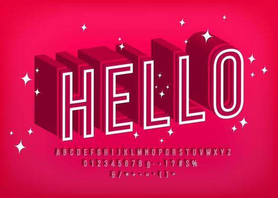 Modern 3D font Hello, Outline alphabet