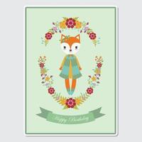 Fox Girl In Floral Wreath For Birthday Card vector