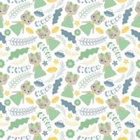 Cute Cat And Flowers Seamless Pattern vector