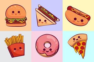 colección de comida rápida kawaii vector