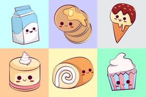 Colección de dulces kawaii con caras vector