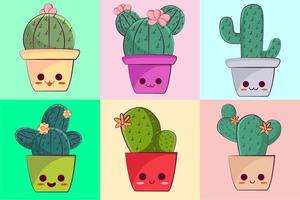 colección de cactus kawaii vector