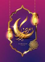 diseño de Ramadán Kareem con luna y linternas en gradiente
