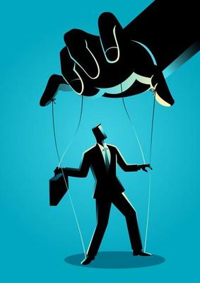 Businessman Silhouette Controlled By Puppet Master