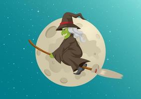 Cartoon Witch Flying in Front of Full Moon vector