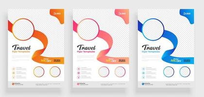 White Travel Flyer Set with Round Frame and Ribbon   vector