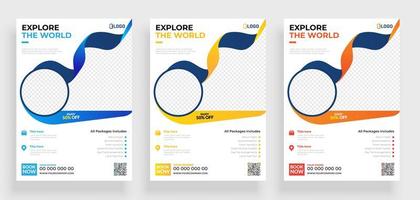 Set of Travel Flyer Templates with Round Frames  vector