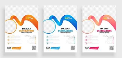 Set of Travel Flyer Design Template with Circle Frame vector