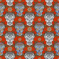 Seamless sugar skull pattern on red vector