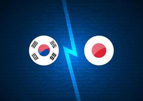 Korean and Japanese Flags on Glowing Circuit Background vector