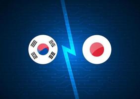 Korean and Japanese Flags on Glowing Circuit Background vector