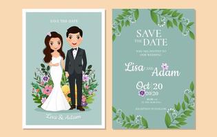 Save the Date with Couple in Front of Flowers vector