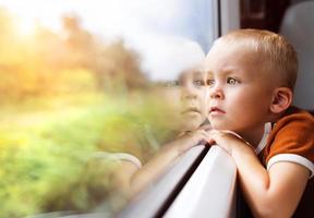 Little boy travelling in train photo