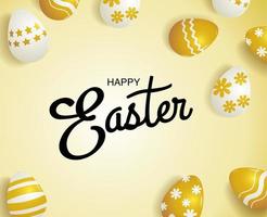 Square Easter Card with Eggs in Golden Colors vector