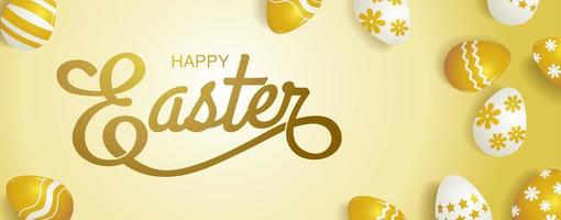 Horizontal Easter Banner with Eggs and Gold Theme vector