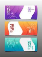 Horizontal Banner Set with Wavy Design and Icons vector