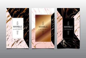 Pink and Black Vertical Card Set with Gold Marbling vector