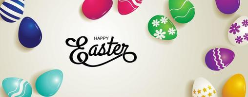 banner horizontal de pascua con coloridos huevos estampados vector