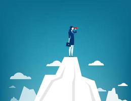 Businesswoman Standing on Mountaintop Using Telescope vector