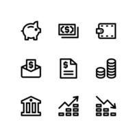 iconos de líneas financieras que incluyen hucha, dinero y más vector