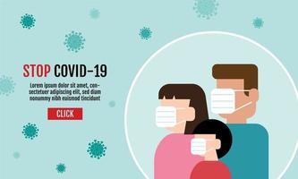 Stop Covid-19 Poster with People Wearing Masks  vector