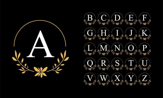 Golden leaf wreath alphabet set