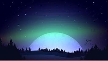 Night landscape with large moon on the horizon vector