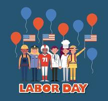 Labor Day Card with Various Professional Workers vector