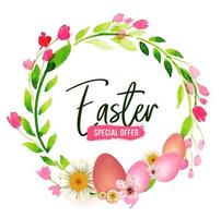 Easter Watercolor Floral Wreath and Text vector