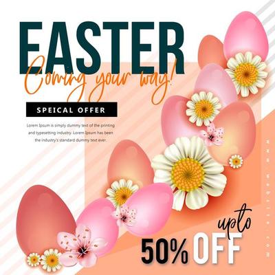 Easter Offer with Diagonal Stripes, Flowers and Eggs