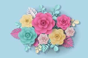 Colorful Flowers and Leaves in Paper Cut Style